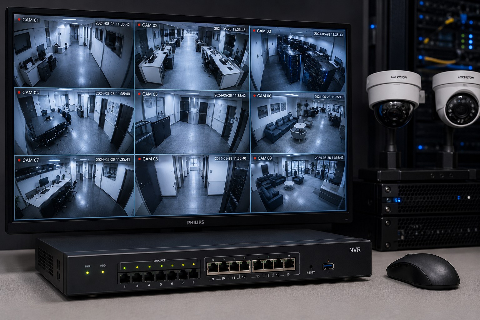 CCTV multi-camera monitor and NVR
